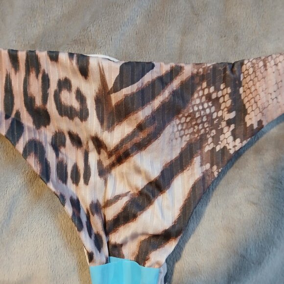 Asos Design Women's  Leopard M&M Rib High Leg Thong Size 4 - Picture 3 of 5